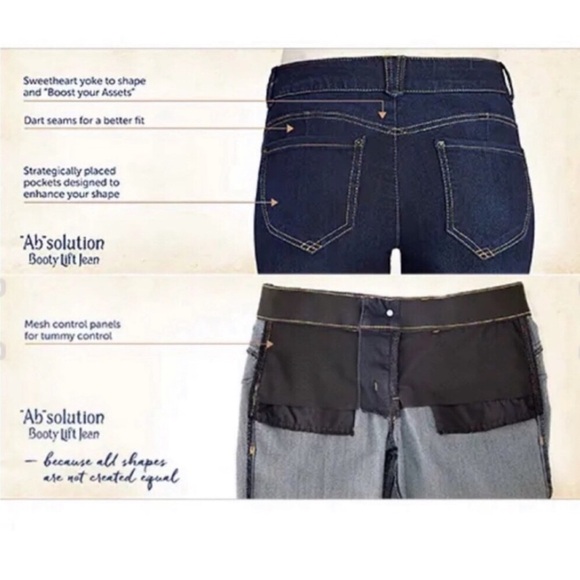 Democracy Ab Solution Booty Lift Cotton Blend Black Whiskered Straight Jeans 8P - Picture 14 of 16